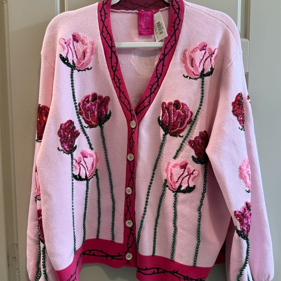 QUEEN OF SPARKLES Sweaters - QUEEN OF SPARKLES Long Stem Rose Cardigan/Skirt Set NWT